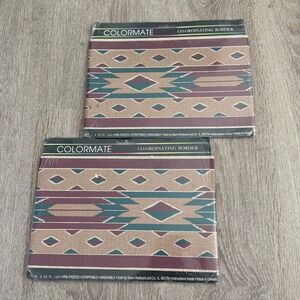 Vintage Colormate Southwestern Wallpaper Border 2 Rolls Teal Burgundy 1995 Sears